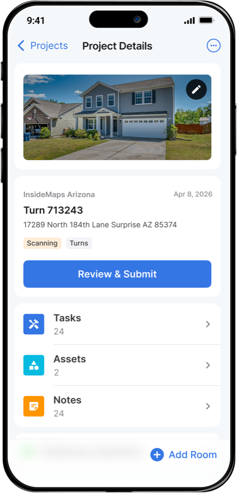 InsideMaps mobile app project detail screen on an iPhone